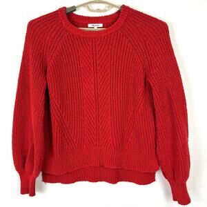 Madewell Balloon-Sleeve Pullover Sweater Bright Scarlett Red Med Chunky J8667